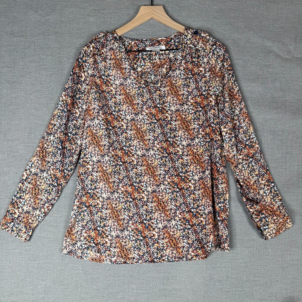 Liz Claiborne Womens Blouse Size S Round Neck Long Sleeve Abstract Speckled